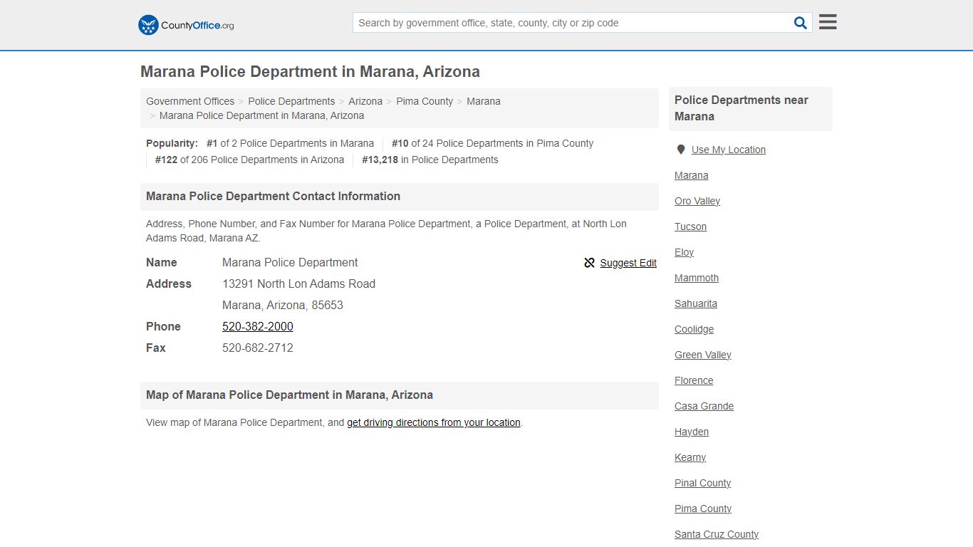 Marana Police Department - Marana, AZ (Address, Phone, and Fax)
